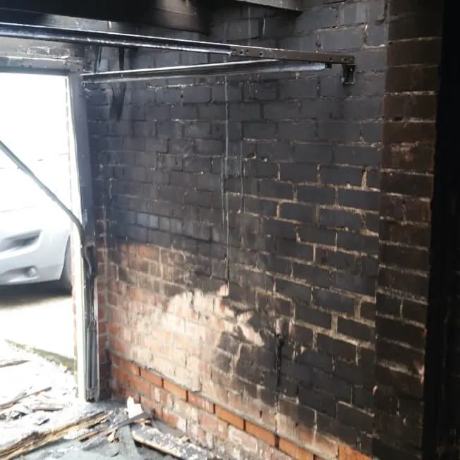 Fire damaged wall before Dry Ice Blast Cleaning